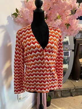 Lands' End Chevron Print V-Neck Cardigan in Red and White